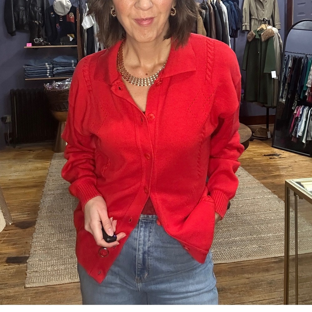 Pendleton Vintage Country Sophisticates Red Knit Cardigan Sweater Cableknit M